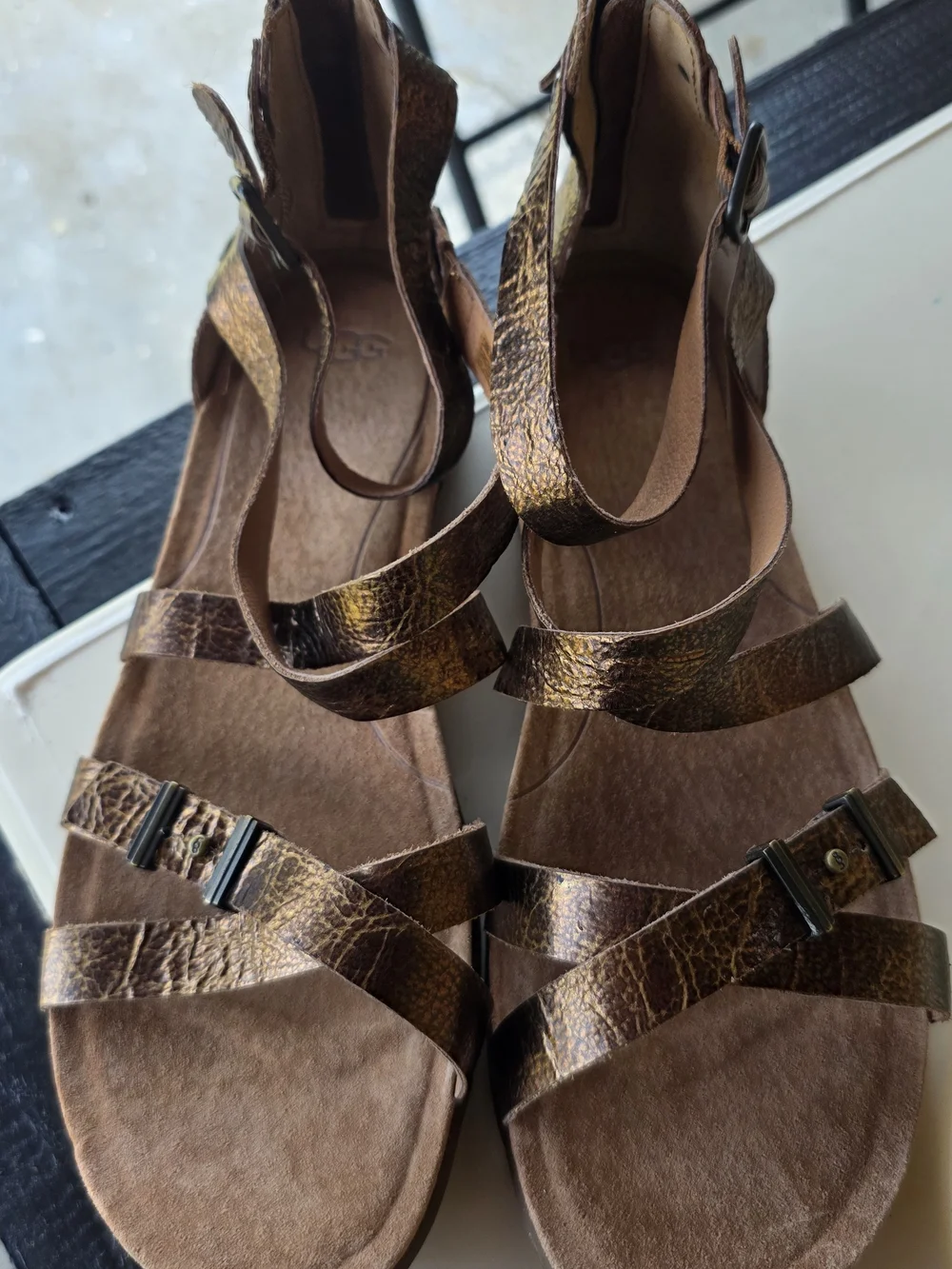 UGG Metallic Bronze Strappy Sandals